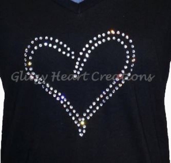 Double Line Heart Rhinestone Design Shirt