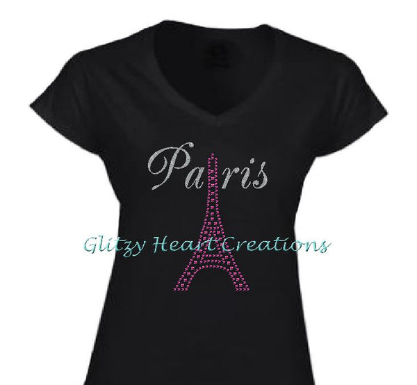 Paris and Eiffel Tower Design Black T-Shirt