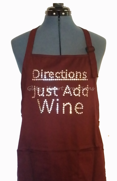 Apron - Directions Just Add Wine Design on Maroon