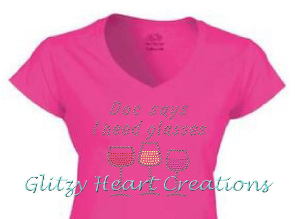 Doc Says Rhinestone Design Pink T-Shirt