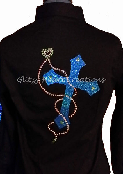 Cross with Floating Heart Design - Blue