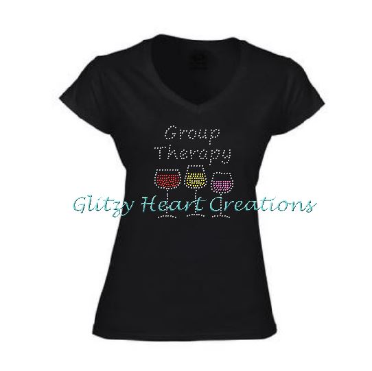 Group Therapy Rhinestone Design Black T-Shirt