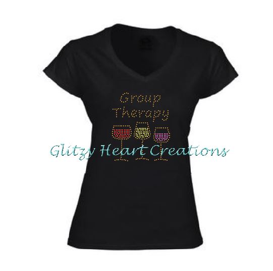 Group Therapy Rhinestone Design Black T-Shirt