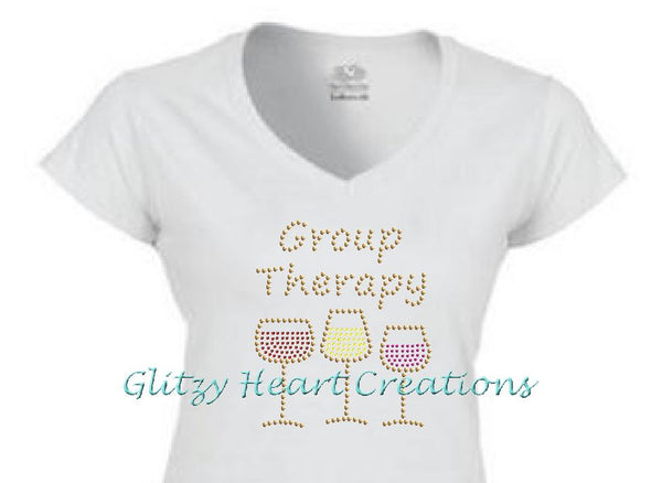 Group Therapy Rhinestone Design White T-Shirt