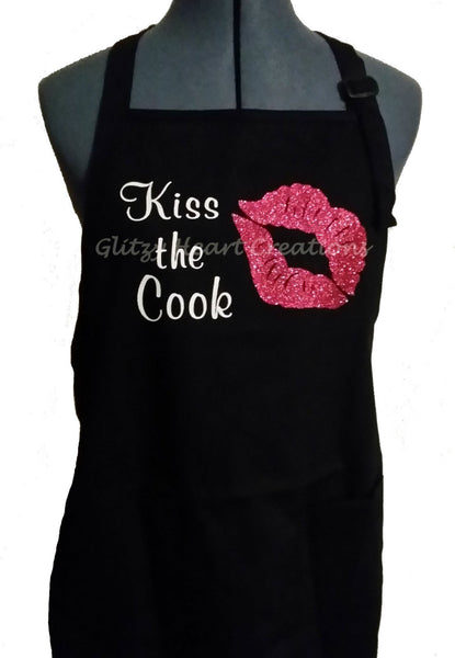 Kiss the Cook Black Decorated Apron