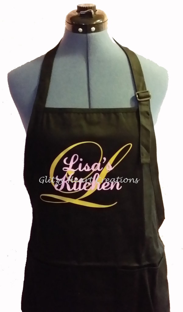 Personalized Apron - Name with Gold Initial Design