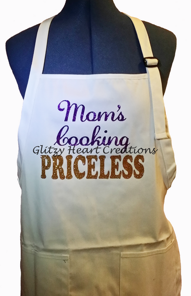 Mom's Cooking Priceless White Decorated Apron