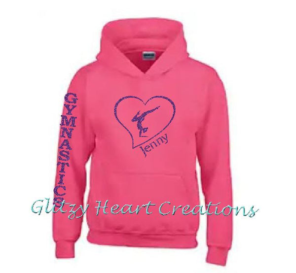 Personalized Gymnastics Hoodie with Gymnast Balance in Heart Design