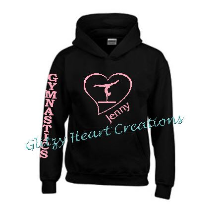 Personalized Gymnastics Hoodie with Balance Beam in Heart Design