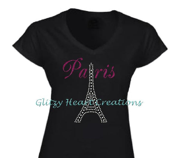 Paris and Eiffel Tower Design Black T-Shirt